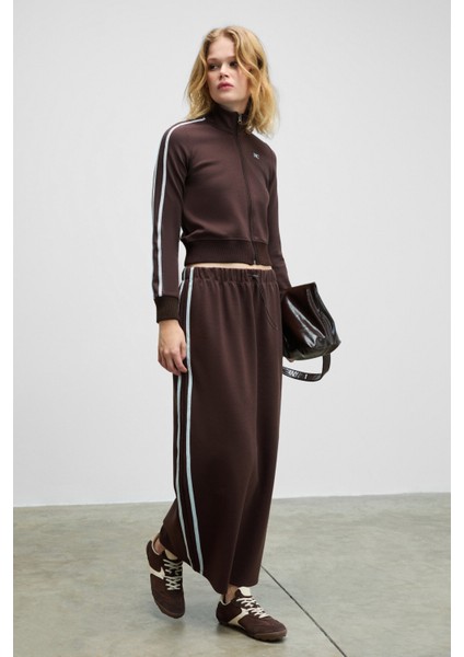 VERALIA Kadın Yanları Kontrast Renk Panelli Regular Fit Kahverengi Etek fiyatları