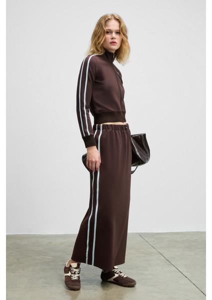 VERALIA Kadın Yanları Kontrast Renk Panelli Regular Fit Kahverengi Etek modelleri