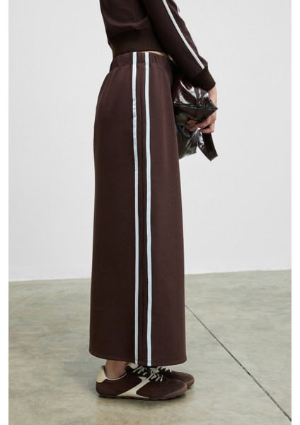 VERALIA Kadın Yanları Kontrast Renk Panelli Regular Fit Kahverengi Etek fırsatları