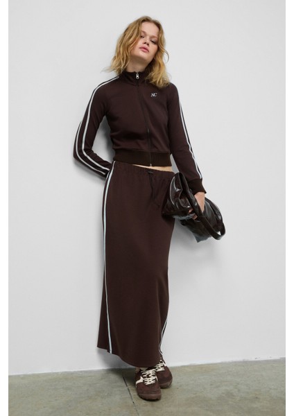 VERALIA Kadın Yanları Kontrast Renk Panelli Regular Fit Kahverengi Etek indirimleri