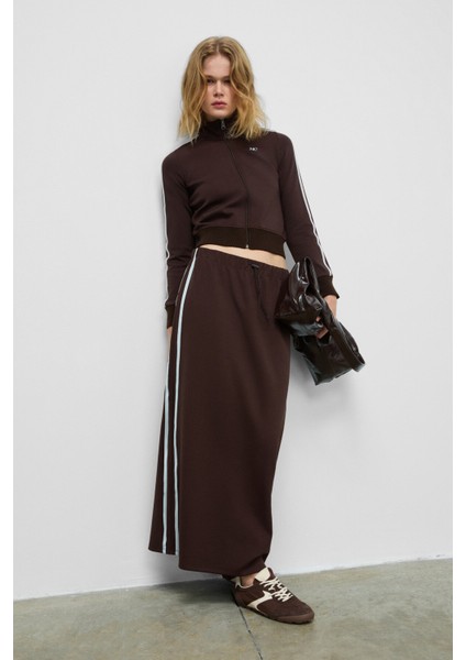 VERALIA Kadın Yanları Kontrast Renk Panelli Regular Fit Kahverengi Etek