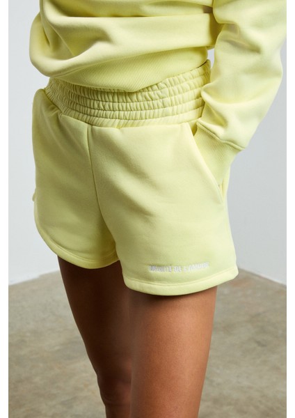 CARROL Kadın Nakış İşlemeli Beli Lastikli 3 İplik Organik Pamuk Relaxed Sarı Şort modelleri