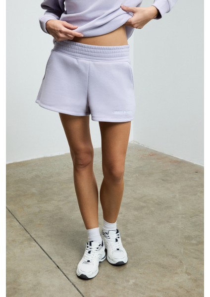 CARROL Kadın Nakış İşlemeli Beli Lastikli 3 İplik Organik Pamuk Relaxed Lila Şort modelleri