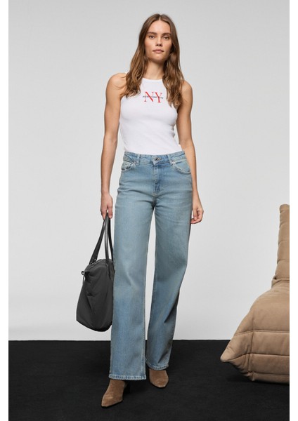 DUNA Kadın %100 Pamuk Straıght Fıt Denim Açık Mavi Jeans