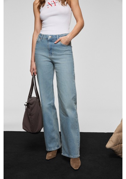DUNA Kadın %100 Pamuk Straıght Fıt Denim Açık Mavi Jeans fırsatları