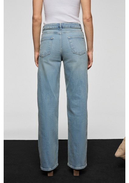 DUNA Kadın %100 Pamuk Straıght Fıt Denim Açık Mavi Jeans