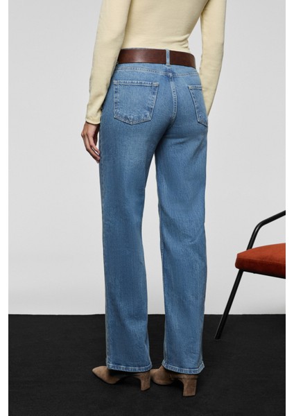 DUNA Kadın %100 Pamuk Straıght Fıt Denim Mavi Jeans