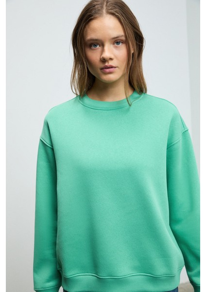 SUSANA Kadın Bisiklet Yaka İçi Polarlı Oversize Fit Basic Mint Yeşil Sweatshirt fiyatları