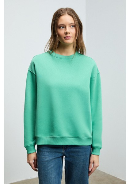 SUSANA Kadın Bisiklet Yaka İçi Polarlı Oversize Fit Basic Mint Yeşil Sweatshirt modelleri