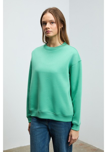 SUSANA Kadın Bisiklet Yaka İçi Polarlı Oversize Fit Basic Mint Yeşil Sweatshirt fırsatları