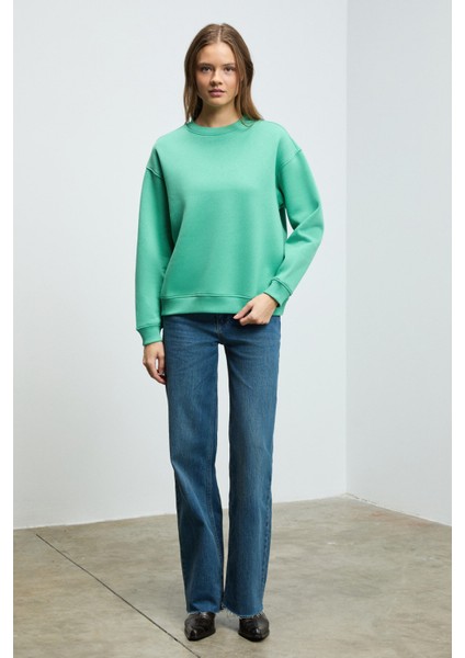 SUSANA Kadın Bisiklet Yaka İçi Polarlı Oversize Fit Basic Mint Yeşil Sweatshirt indirimleri