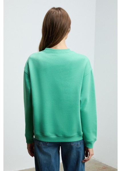 SUSANA Kadın Bisiklet Yaka İçi Polarlı Oversize Fit Basic Mint Yeşil Sweatshirt