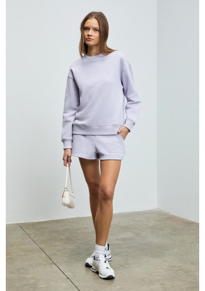 Jennıfer Kadın Organik Pamuklu Nakışlı Yuvarlak Yakalı Oversize Lila Sweatshirt fiyatları