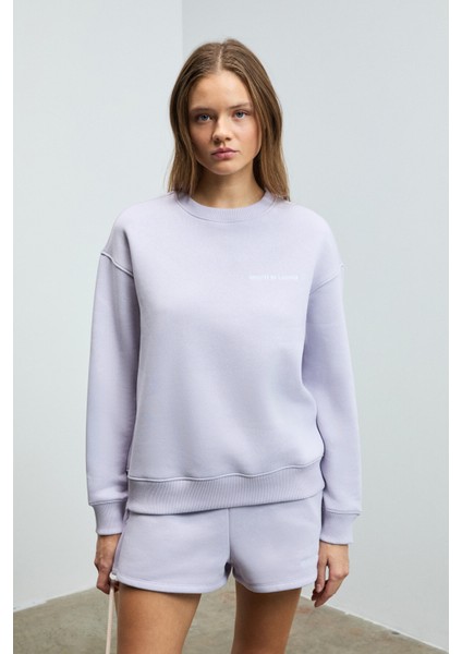 Jennıfer Kadın Organik Pamuklu Nakışlı Yuvarlak Yakalı Oversize Lila Sweatshirt fırsatları
