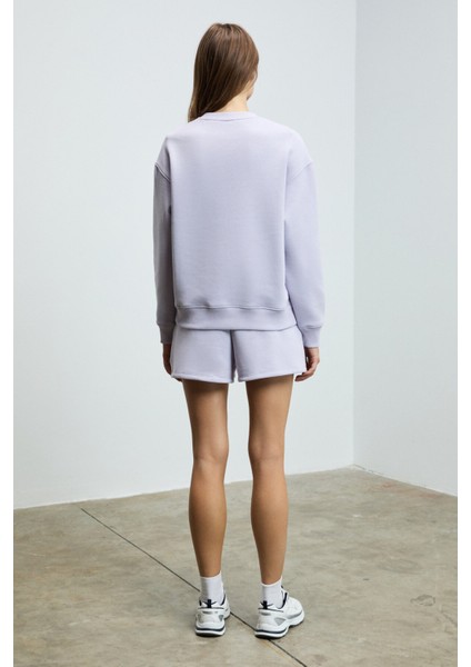 Jennıfer Kadın Organik Pamuklu Nakışlı Yuvarlak Yakalı Oversize Lila Sweatshirt indirimleri