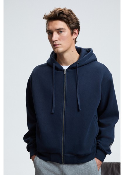 ASHBY Erkek Kapüşonlu Fermuarlı Cepli Kordonlu Regular Fit Lacivert Sweatshirt modelleri