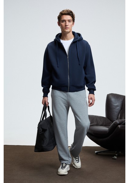 ASHBY Erkek Kapüşonlu Fermuarlı Cepli Kordonlu Regular Fit Lacivert Sweatshirt fırsatları