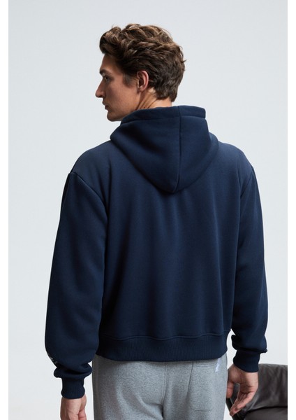 ASHBY Erkek Kapüşonlu Fermuarlı Cepli Kordonlu Regular Fit Lacivert Sweatshirt indirimleri