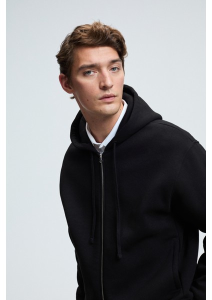 ASHBY Erkek Kapüşonlu Fermuarlı Cepli Kordonlu Regular Fit Siyah Sweatshirt fırsatları