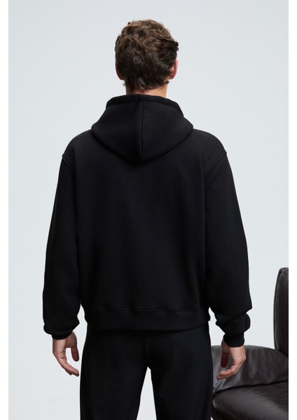 ASHBY Erkek Kapüşonlu Fermuarlı Cepli Kordonlu Regular Fit Siyah Sweatshirt indirimleri