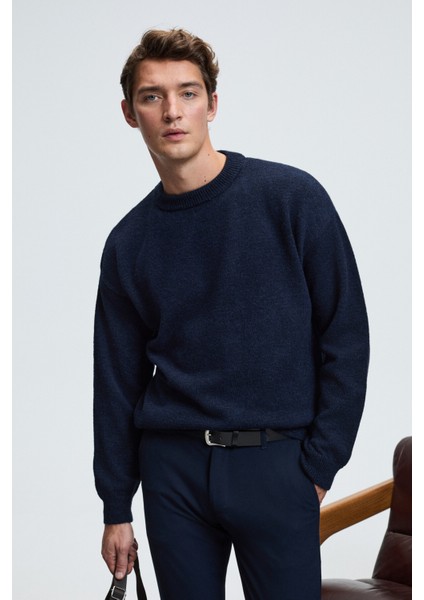 TROMSO Erkek Pofuduk Yumusacık Recyle Bisiklet yakalı Triko Lacivert Kazak