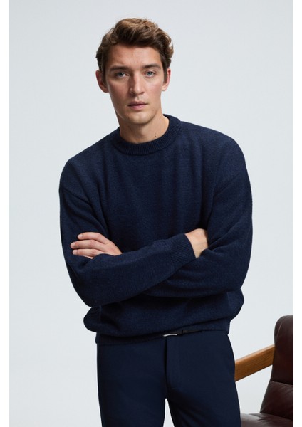 TROMSO Erkek Pofuduk Yumusacık Recyle Bisiklet yakalı Triko Lacivert Kazak modelleri