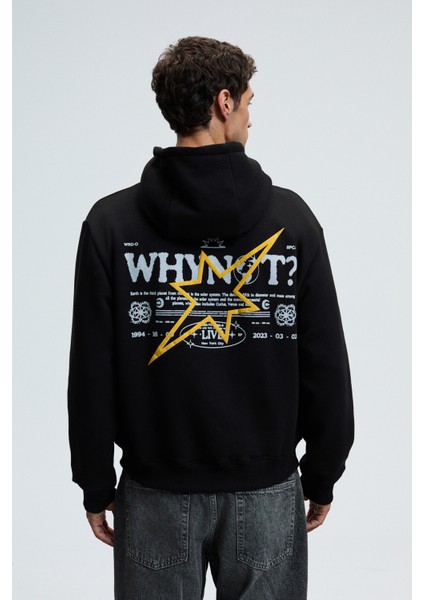 PASCAL Erkek Kapüşonlu Kanguru Cepli Önü Ve Sırtı Baskılı Regular Fit Siyah Sweatshirt fırsatları