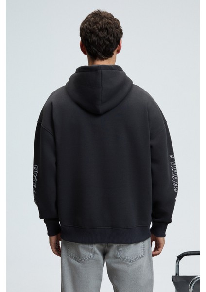 ARMAND Erkek Kapüşonlu Kanguru Cepli Önü Baskılı Oversize Antrasit Sweatshirt indirimleri