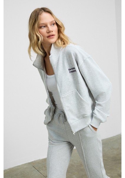 TORINA Kadın Nakış Detaylı Fermuarlı Çift Cepli Relax Grimelanj Ceket fiyatları