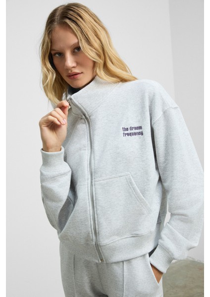 TORINA Kadın Nakış Detaylı Fermuarlı Çift Cepli Relax Grimelanj Ceket modelleri