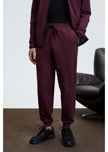 GELIDO Erkek Beli Lastikli Manşetli Paça Kordonlu Karyoka Dikişli Baskılı Bordo Eşofman Altı fırsatları