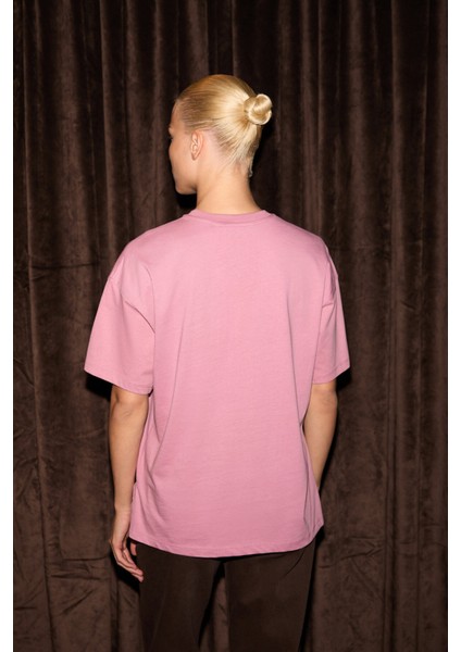 Jemmy Kadın %100 Organik Pamuk Relaxed Fit Yırtmaçlı Yuvarlak Yakalı Gül Kurusu T-Shirt indirimleri