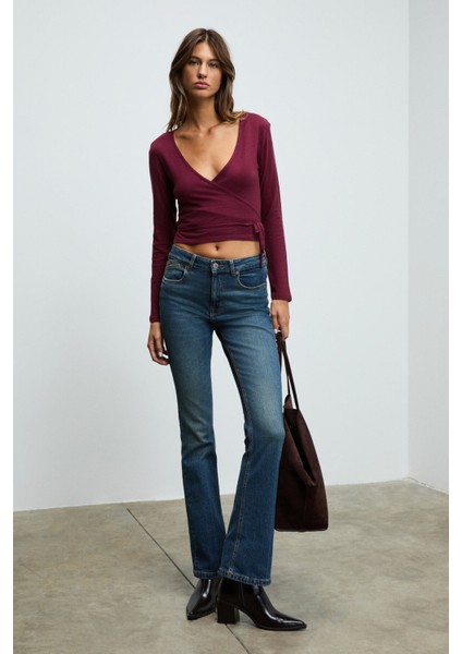 OLIVIERNS Kadın Önden Bağlamalı Vücudu Saran Nefes Alan Kumaşlı Bordo Bluz indirimleri