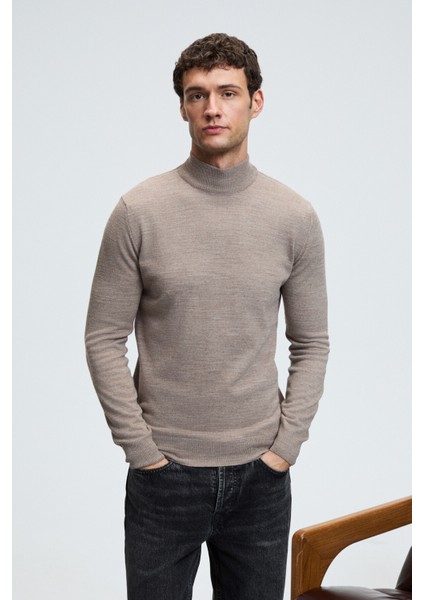 REBEL Erkek Yarım Balıkçı Yaka Basic Slim Fit Triko Vizon Kazak fiyatları