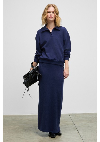 SILKEN Kadın Yumuşak Ve Esnek Kumaşlı Polo Yakalı Lacivert Sweatshirt modelleri