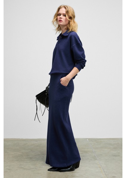 SILKEN Kadın Yumuşak Ve Esnek Kumaşlı Polo Yakalı Lacivert Sweatshirt fırsatları