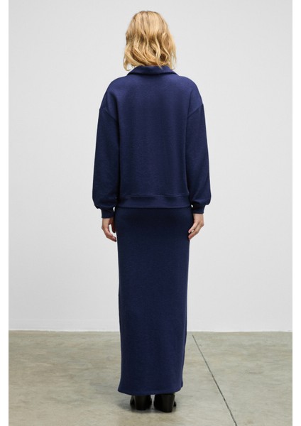 SILKEN Kadın Yumuşak Ve Esnek Kumaşlı Polo Yakalı Lacivert Sweatshirt indirimleri