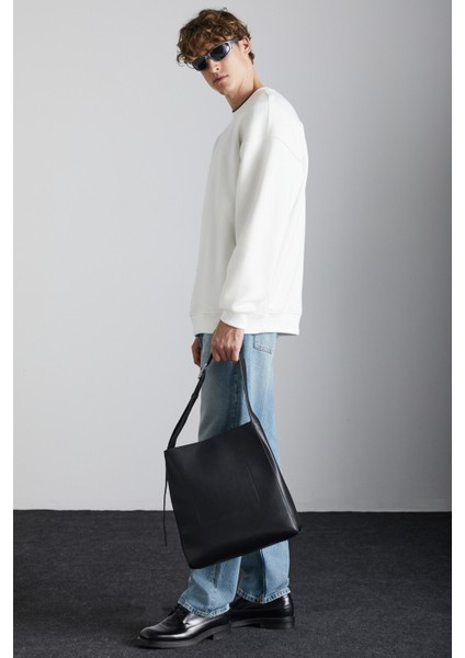 Stephan Erkek Yumuşacık Kumaşlı organik Pamuklu Oversize Fit Yuvarlak Yakalı Ekru Sweatshirt modelleri
