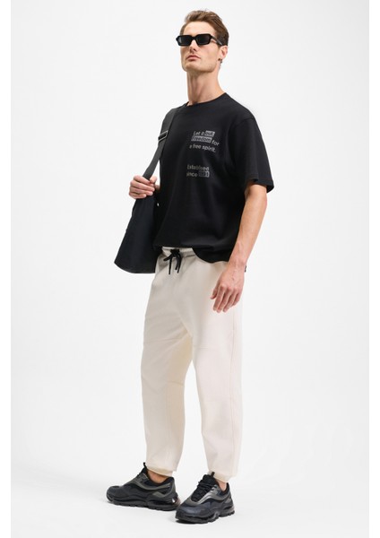 BORLAND Erkek Beli Lastikli Kordonlu Yanları Cepli Relaxed Fit Ekru Eşofman Altı modelleri