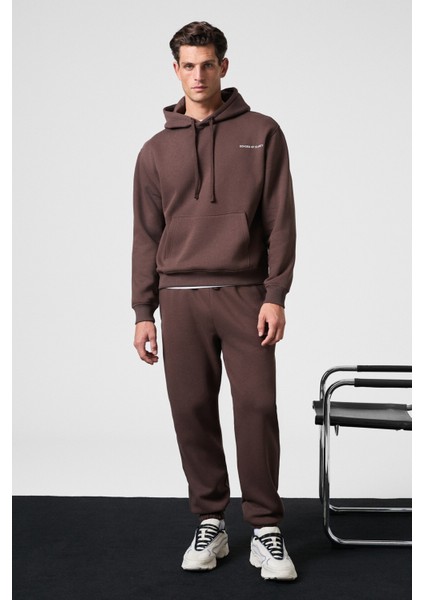 MARSHALLHOODIE Erkek Pamuklu İçi Polarlı Nakışlı Relaxed Kahverengi Eşofman Takımı fiyatları