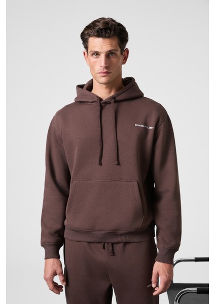 MARSHALLHOODIE Erkek Pamuklu İçi Polarlı Nakışlı Relaxed Kahverengi Eşofman Takımı fırsatları