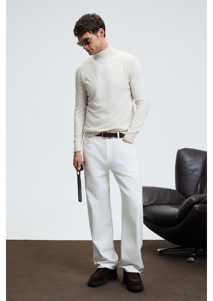 REBEL Erkek Yarım Balıkçı Yaka Basic Slim Fit Triko Bej Kazak fiyatları