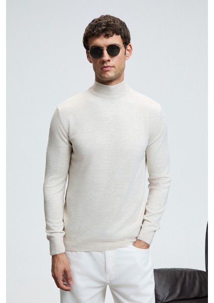 REBEL Erkek Yarım Balıkçı Yaka Basic Slim Fit Triko Bej Kazak fırsatları