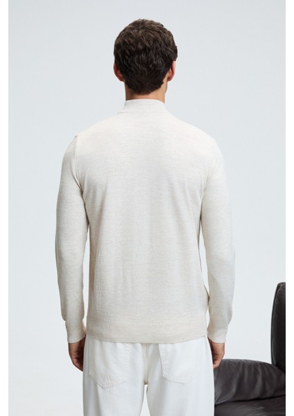 REBEL Erkek Yarım Balıkçı Yaka Basic Slim Fit Triko Bej Kazak