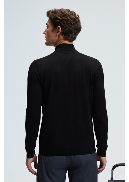 REBEL Erkek Yarım Balıkçı Yaka Basic Regular Fit Triko Siyah Kazak