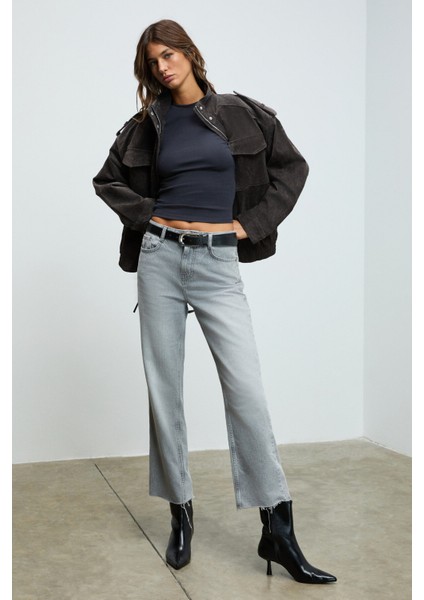 GRIGROS Kadın Esnek Kumaşlı Vücuda Oturan Slim Fit Uzun Kollu Antrasit T-Shirt fırsatları