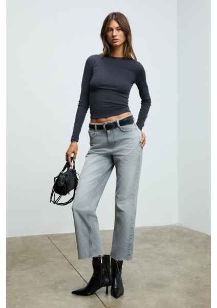 GRIGROS Kadın Esnek Kumaşlı Vücuda Oturan Slim Fit Uzun Kollu Antrasit T-Shirt indirimleri