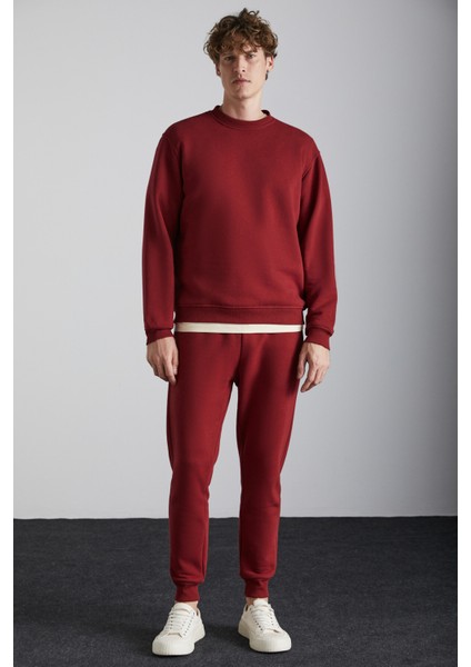 TRAVIS Erkek Organik Kumaşlı Yumuşacık Regular Fit Yuvarlak Yakalı Bordo Sweatshirt fiyatları