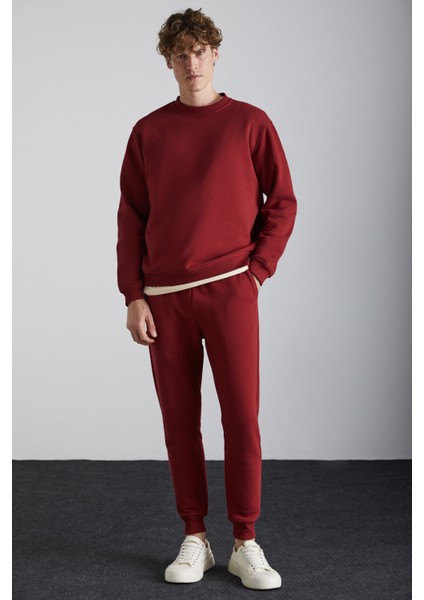 TRAVIS Erkek Organik Kumaşlı Yumuşacık Regular Fit Yuvarlak Yakalı Bordo Sweatshirt fırsatları