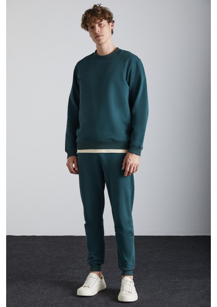 TRAVIS Erkek Organik Kumaşlı Yumuşacık Regular Fit Yuvarlak Yakalı Koyu Yeşil Sweatshirt fiyatları